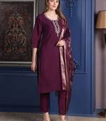 embroidered thread work chanderi cotton kurta with trousers & dupatta