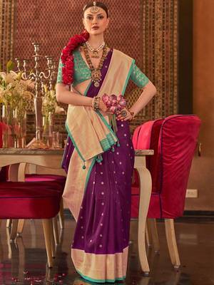 Purple ethnic motifs zari  banarasi saree 1