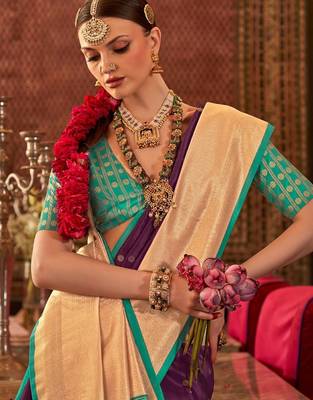 Purple ethnic motifs zari  banarasi saree 2
