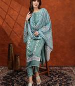 embroidered tie-up neck thread work straight kurta with trousers & dupatta
