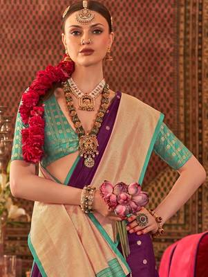 Purple ethnic motifs zari  banarasi saree 3