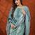 embroidered tie-up neck thread work straight kurta with trousers & dupatta