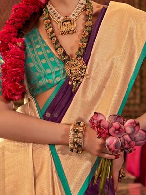 Purple ethnic motifs zari  banarasi saree 4