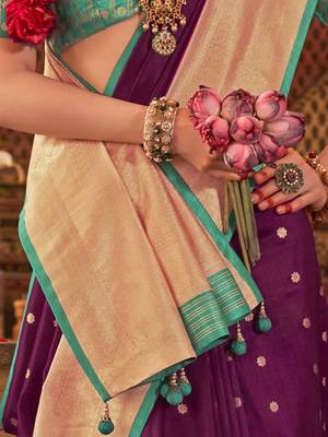 Purple ethnic motifs zari  banarasi saree 5