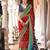 Red ethnic motifs woven design zari ikat saree
