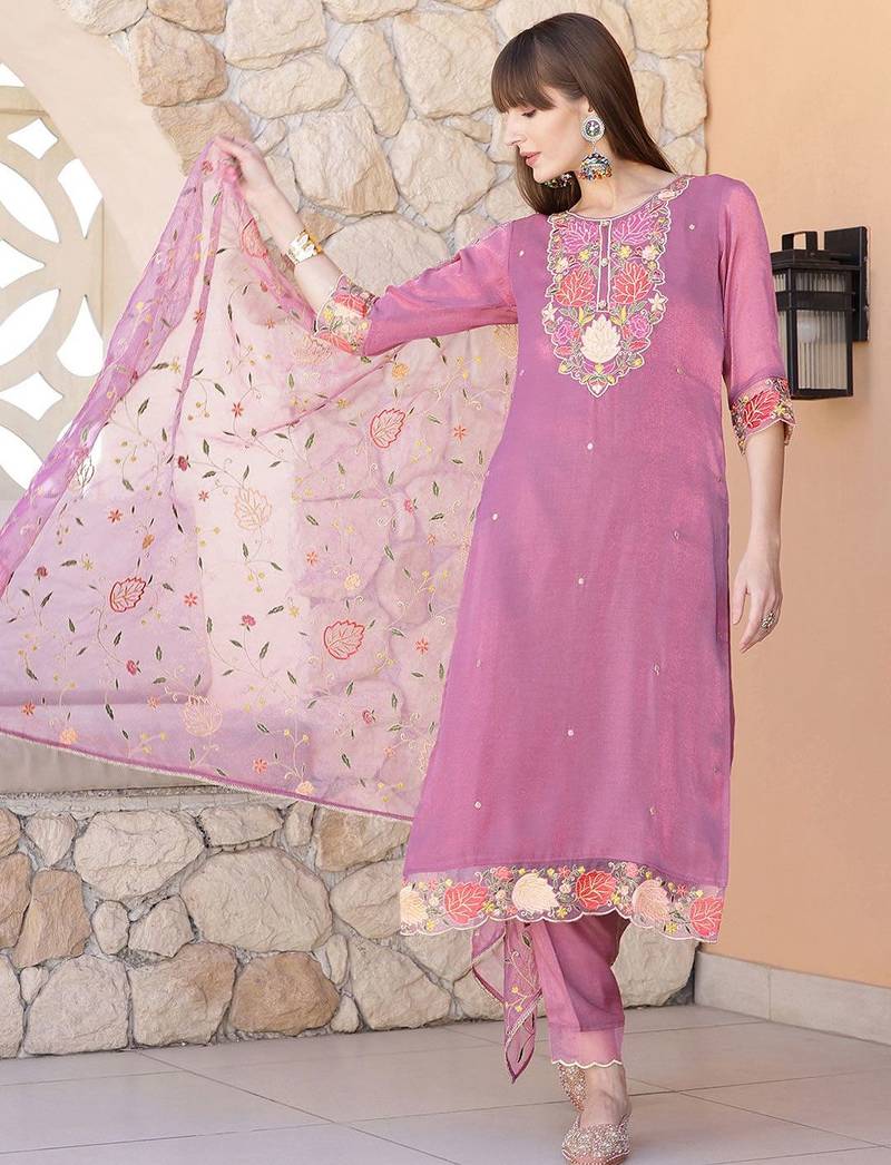 women floral embroidered kurta with trousers & dupatta