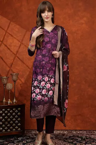 women floral printed kurta with trousers & dupatta