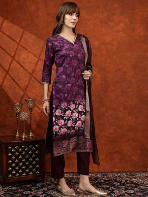 women floral printed kurta with trousers & dupatta 3