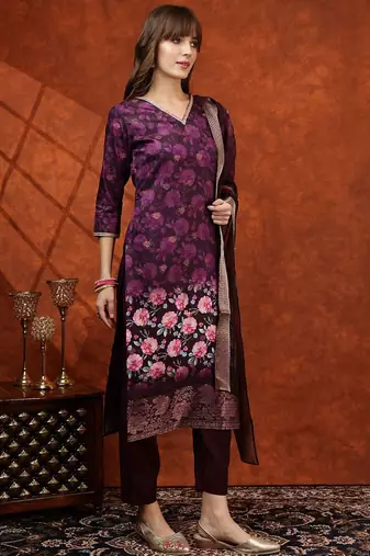 women floral printed kurta with trousers & dupatta