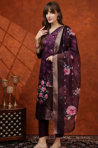 women floral printed kurta with trousers & dupatta