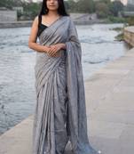 Grey woven design sequinned  cotton khadi saree