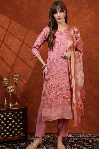 women floral printed kurta with trousers & dupatta