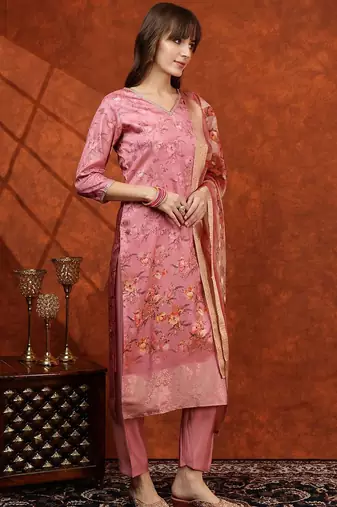 women floral printed kurta with trousers & dupatta