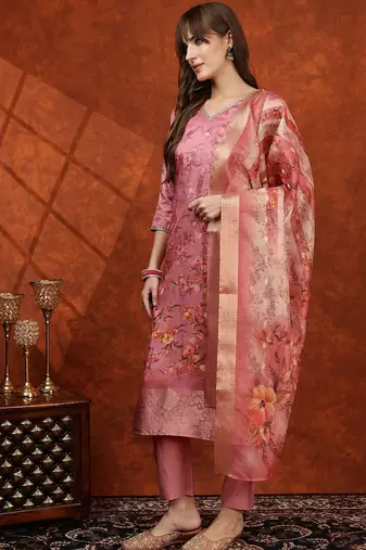 women floral printed kurta with trousers & dupatta
