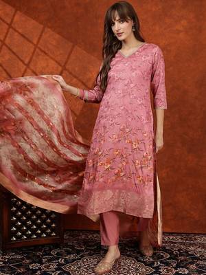 women floral printed kurta with trousers & dupatta 6