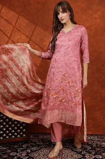 women floral printed kurta with trousers & dupatta
