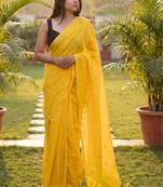 Yellow embellished zari  cotton handloom khadi saree