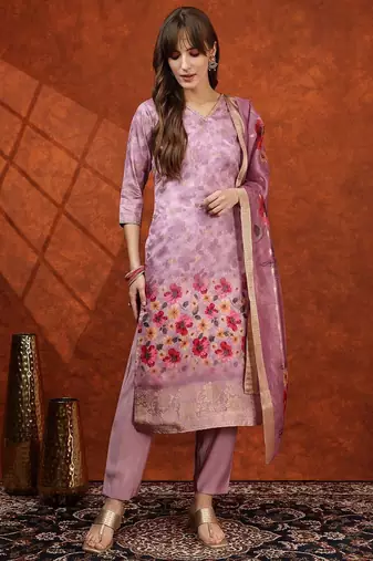 women floral printed kurta with trousers & dupatta