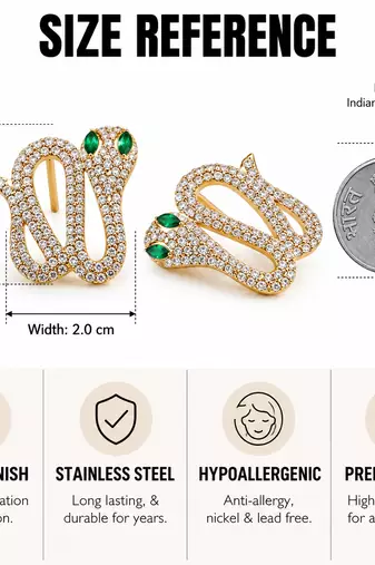 Anti-tarnish, gold-tone finish, pave crystal setting, stud back closure, statement jewellery
