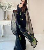 Black floral printed saree