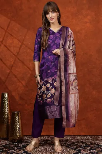 women floral printed kurta with trousers & dupatta
