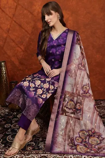 women floral printed kurta with trousers & dupatta