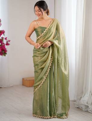 Green embellished sequinned  chiffon designer saree 2