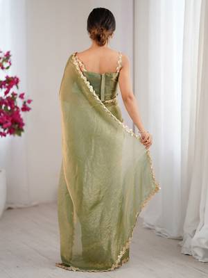 Green embellished sequinned  chiffon designer saree 3