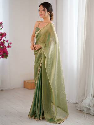 Green embellished sequinned  chiffon designer saree 4