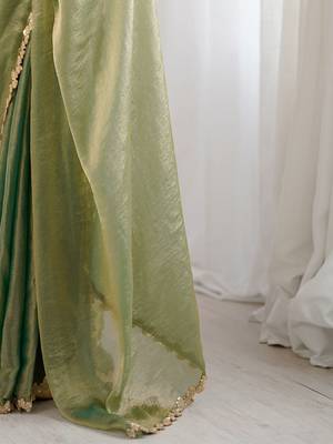 Green embellished sequinned  chiffon designer saree 5