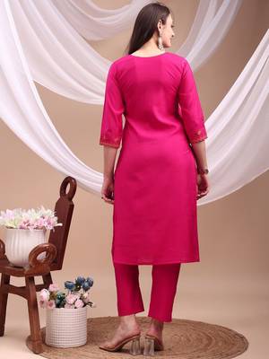 floral embroidered chanderi cotton straight kurta with trousers & dupatta 4
