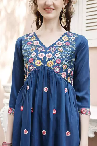 embroidered thread work  silk a-line kurta with trousers & dupatta