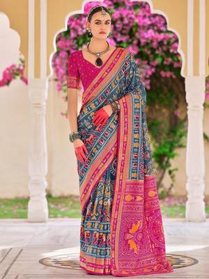 Grey warli zari grey silk blend ethnic printed festive wear saree with matching blouse 1