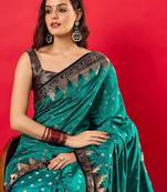 Teal ethnic motifs woven design banarasi saree
