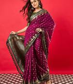 Purple geometric woven design zari banarasi saree