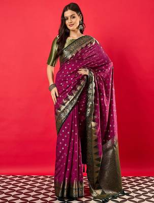 Purple geometric woven design zari banarasi saree 2