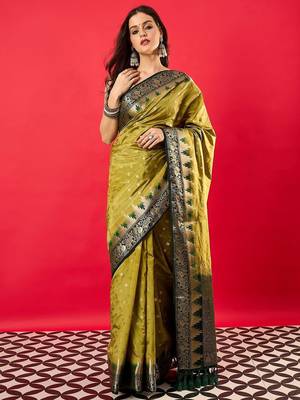 Green woven design zari banarasi saree 1