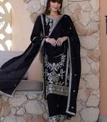 floral embroidered sequinned  silk straight kurta with trousers & dupatta