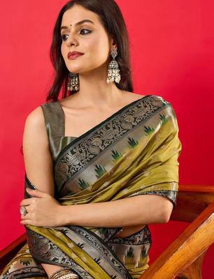 Green woven design zari banarasi saree 5
