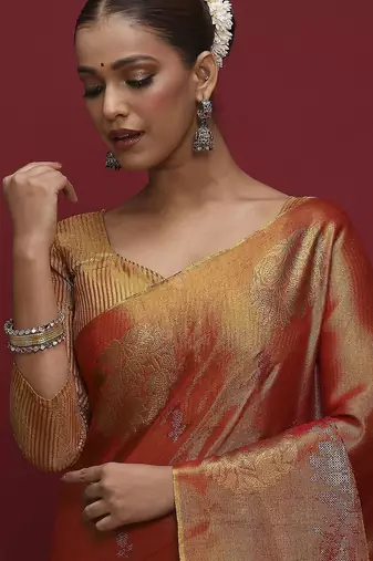 Orange woven design zari banarasi saree