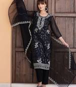 floral embroidered sequinned organza straight kurta with trousers & dupatta