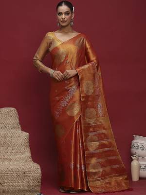 Orange woven design zari banarasi saree 2