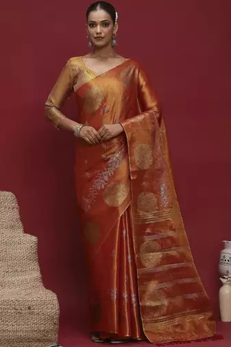 Orange woven design zari banarasi saree