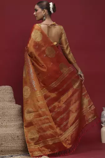 Orange woven design zari banarasi saree