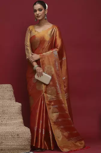 Orange woven design zari banarasi saree