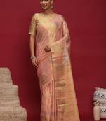 Peach woven design zari banarasi saree with matching blouse