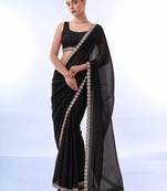 embellished poly satin designer saree