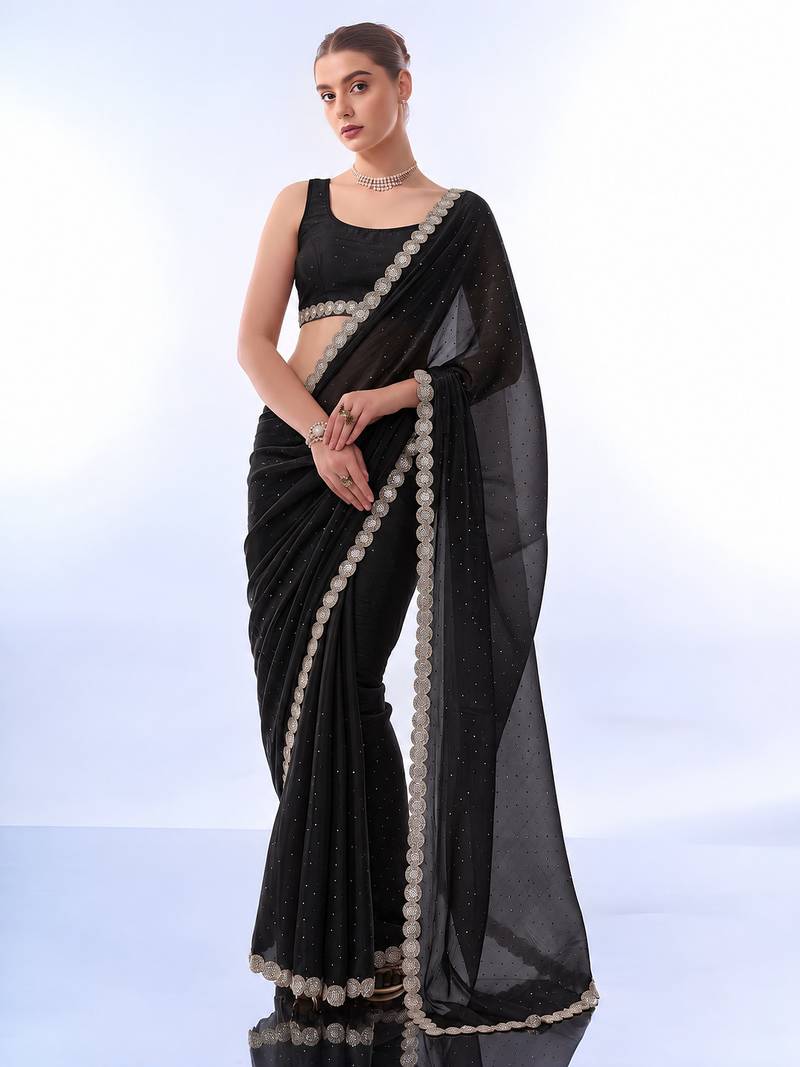 embellished poly satin designer saree