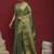 Green floral woven design banarasi linen sarees with blouse piece