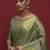 Green floral woven design banarasi linen sarees with blouse piece